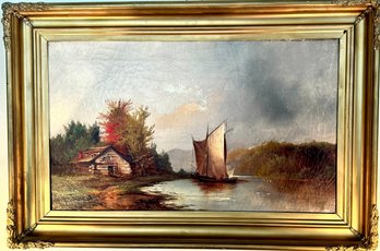 19th C. American School Oil, River Scene (CTF20)