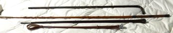 Antique Sterling Topped Cane, 2 Others And Riding Whip (CTF10)