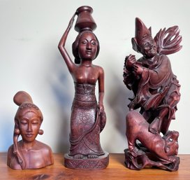 Three Vintage Figural Carved Wood Statues (CTF20)