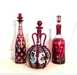 Antique Bohemian Glass Decanters, 3pcs. (CT210)