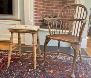 Antique English Windsor Armchair & Stool (CTF10)