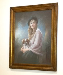 M Hartman, Pastel Portrait Of Girl With Dog (CTF20)