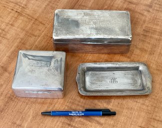 Tiffany Sterling Pin Tray & Sterling Dresser Boxes, 3pcs. (cTF10)