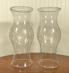 Large Vintage Etched Glass Hurricane Shades (CTF20)
