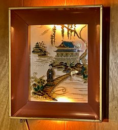Vintage Reverse Painting Oriental Scene Framed Light Box