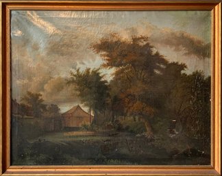 Antique Oil On Canvas, Watermill Landscape (CTF10)