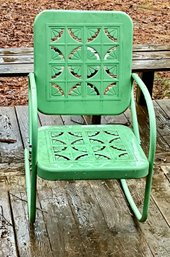 Mid Century Light Green Metal Rocking Lawn Chair