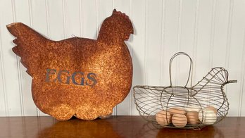 Vintage Iron Eggs Sign With Egg Basket (CTF10)