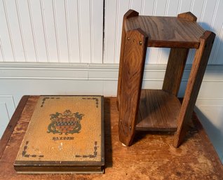 Vintage Painted Coat Of Arms Box And Oak Side Stand (CTF10)