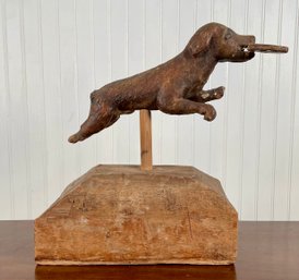 Antique Carved Wood Leaping Dog Sculpture (CTF20)