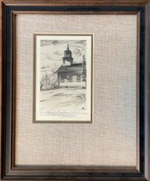 Vintage Drypoint Etching, North Pomfret Congregational Church (CTF10)