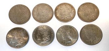 Six Morgan & Two Peace Silver Dollars, 8pcs (CTF10)