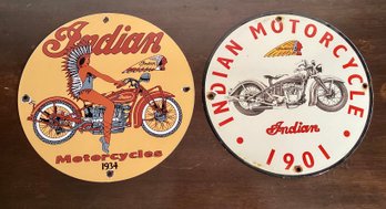 Two Reproduction Indian Motorcycle Signs (CTF10)