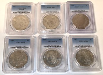 Six PCGS Slabbed Morgan Silver Dollars (CTF10)