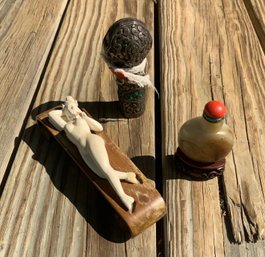 Asian Bone Doctors Carving, Snuff Bottle, And Wax Stamp (CTF10)