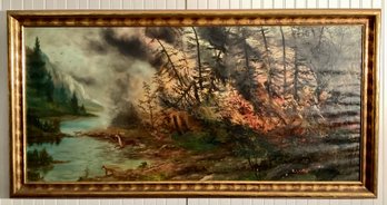 Antique H. Lester Exhibition Size Oil Painting, Wildfire (CTF30)