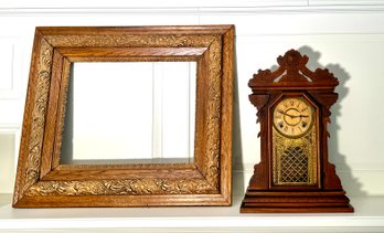 Antique Gingerbread Clock And Oak Frame (CTF20)