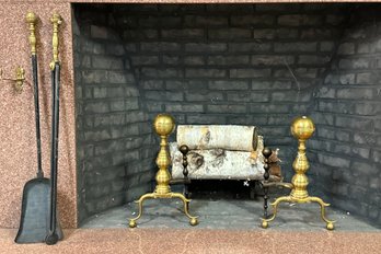 Period Ball Top Andirons With Tools (CTF20)