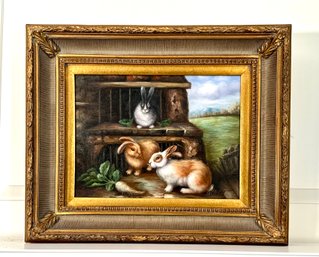 Vintage Oil On Canvas, Rabbits (CTF10)