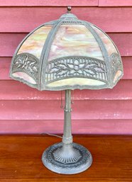 Vintage Bronze Slag Glass Panel Lamp (CTF20)