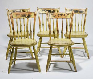 Set Of Five Paint Decorated Thumb Back Windsor Chairs (CTF20)