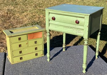 Antique Green Painted Stand And Multi-drawer Chest (CTF20)