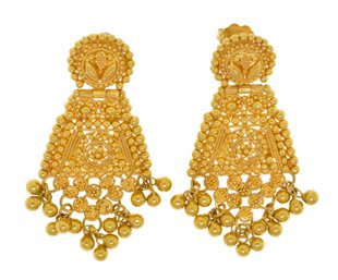 22k Gold Etruscan Cannetille Drop Earrings (CTF10)