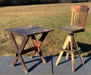 Vintage Saw-buck Table And Counter Stool (CTF20)