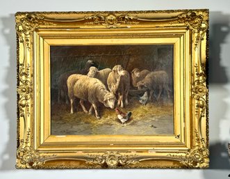 Jules Bathieu Oil On Canvas, Sheep In Stable (CTF10)