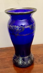 Art Deco Style Cobalt/silver Blue Glass Vase