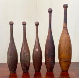 Five Antique Wood Exercise Clubs (CTF10)