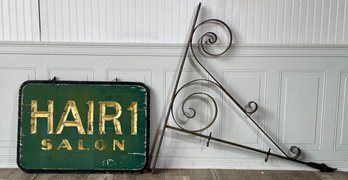 Hair 1 Salon Painted Wooden Sign And Metal Bracket (CTF20)
