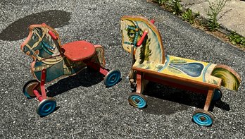 Two Vintage Horse Push Riding Toy