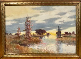 Vintage L.D. Everett Watercolor, Pond (CTF10)