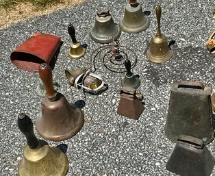 Antique Hand Bells And Cow Bells