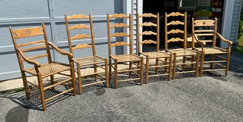 Six Maple Dining Chairs Rawhide Leather Seats