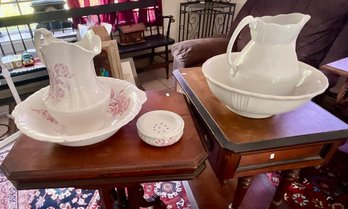 Two Antique Wash Bowls And Pitchers