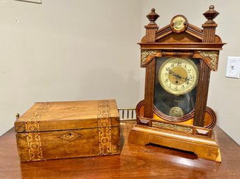 Antique Mantle Clock & Inlaid Box (CTF20)