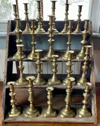 21 Antique Brass Candlesticks And Display Shelves (CTF20)