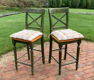 Two Green Stained Counter/bar Stools (CTF10)