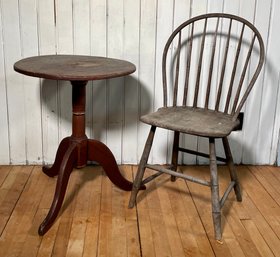 19th C. Country Candlestand And Windsor Chair (CTF20)