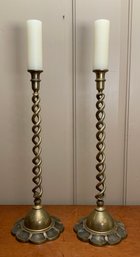 Pr. Large Vintage Brass Candlesticks (CTF10)