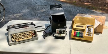 Vintage Typewriter, Tape Recorder, Polaroid Camera