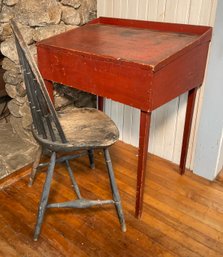 19th C. Red Painted Desk And Windsor Chair (CTF20)