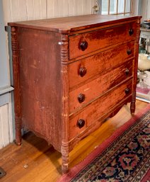 19th C. Red Painted Sheraton Chest (CTF20)