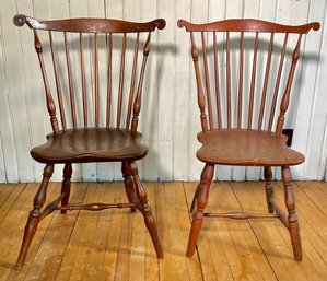 Two 18th C. Windsor Fan Back Side Chairs, Carved Ears (CTF20)