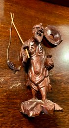 Asian Carved Wooden Man With Fishing Pole