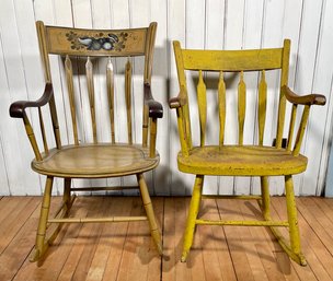 Two 19th C. Yellow Painted Windsor Rockers (CTF20)