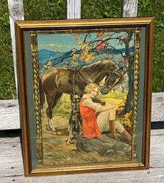 Vintage Print Of Horse And Girl Rider