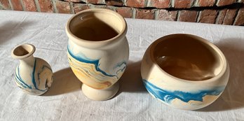 Three Nemadji Pottery Vase And Bowl